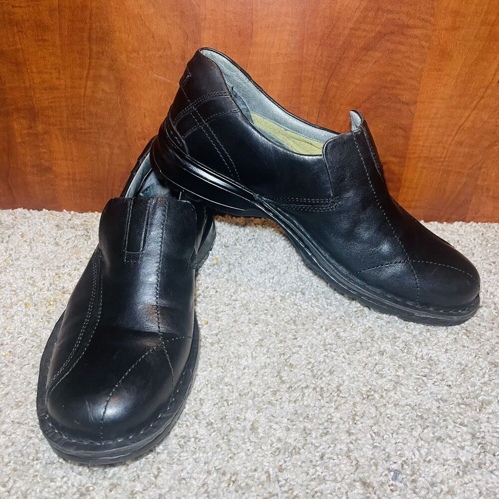 Clarks 10M Mens Leather Shoes Bradley Black Slip On  Original Elastic Loafer